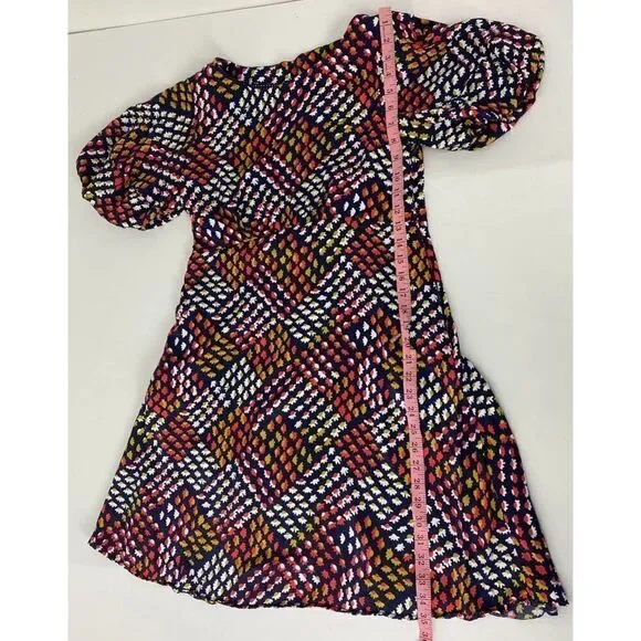 Cottagecore Maeve Floral Print Dress Blue Orange Yellow Puff Sleeve Twee Size 6 - Picture 5 of 11